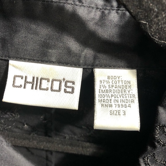 Chico’s Long Sleeve Button Down Black Blouse sz 3 - Picture 5 of 5